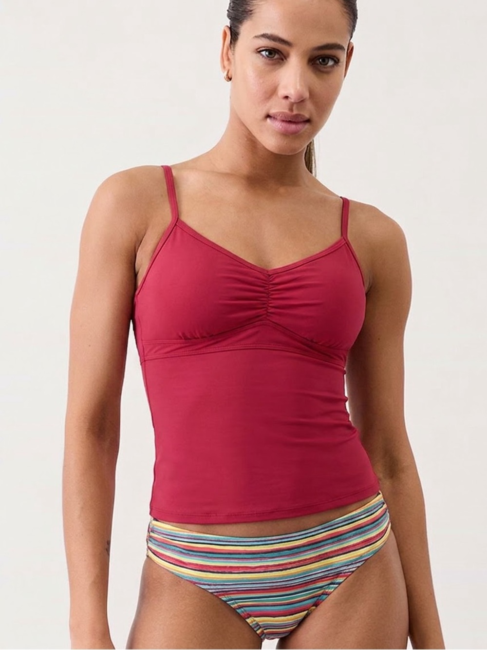 Athleta Tankini Swim Set Includes Top Large and Striped Bottoms Medium